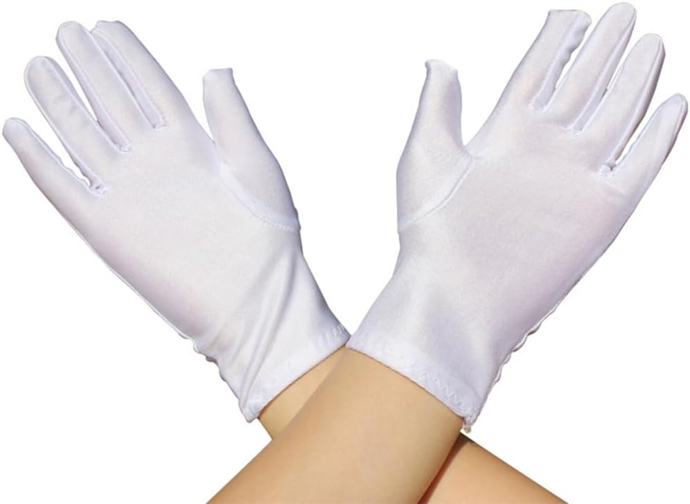 Adult White Gloves for Ceremony School and Girls White Elastic Gloves for Dress Etiquette Gloves