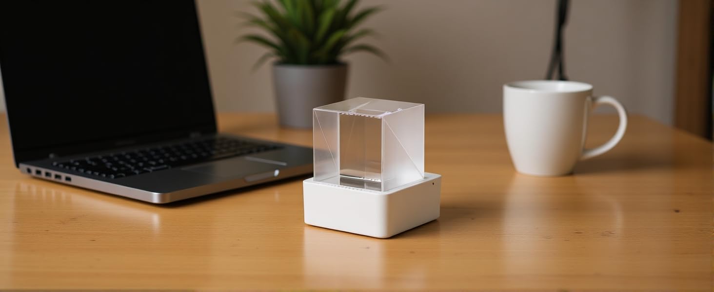 Denash Affichage de Photos 3D en Cristal Holographique à LED, Cube D'hologramme Immersif avec Animations GIF, Station Météo Intelligente, Horloge Numérique, Album D'images