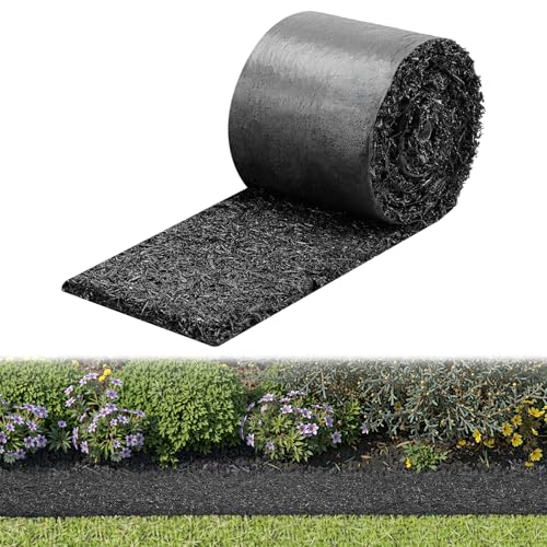 VEVOR Rubber Mulch Mat Roll 140 x 4.5 in Recycled Rubber Permanent Mulch Edging Border Natural-Looking Flower Barrier with Stakes 0.5 in Thick Cuttable Garden Edgings for Landscaping