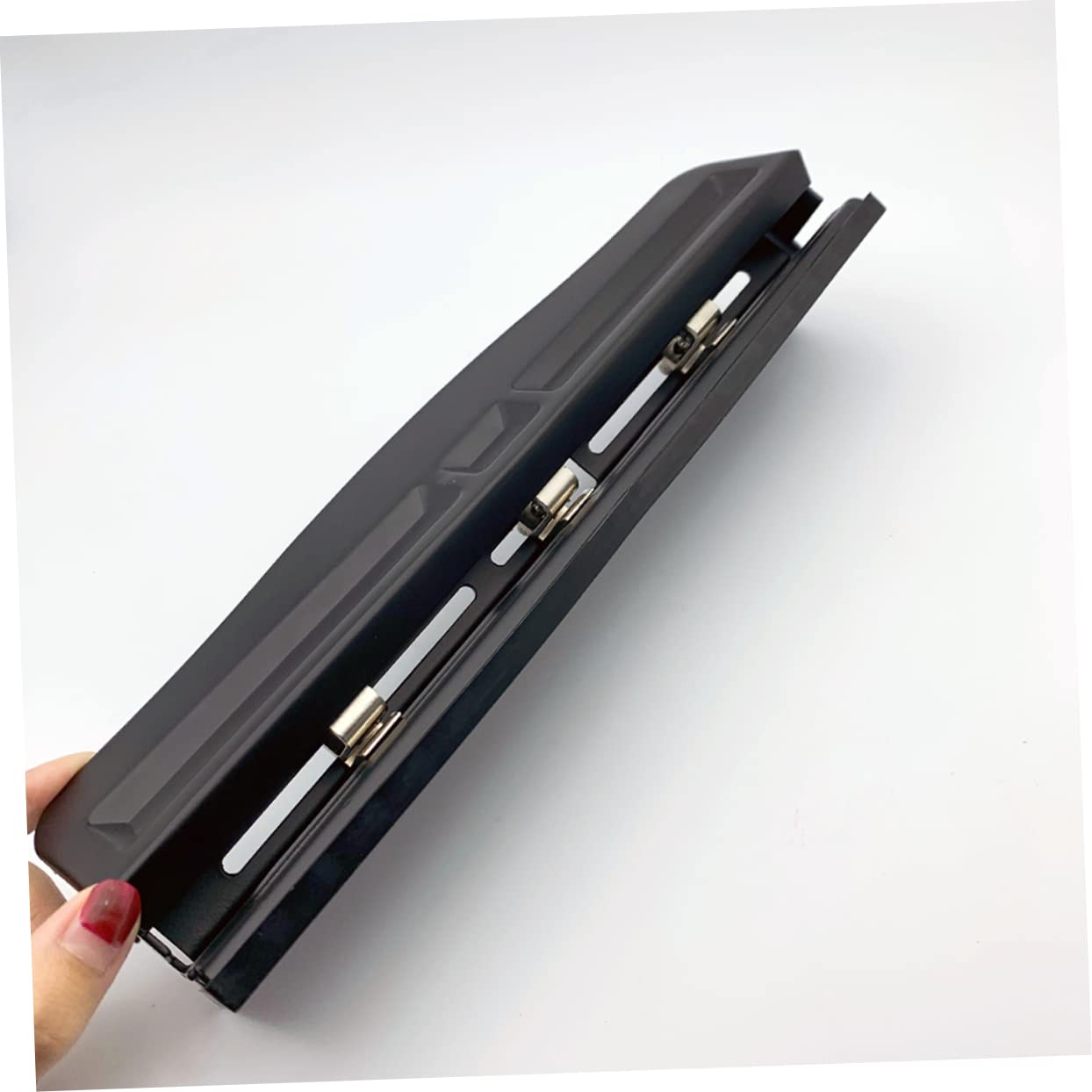 Punzonatrice a 3 Fori Manuale in Metallo Nero per Carte | Scrapbooking e Archiviazione, Raccolta Trucioli Facile da Svuotare, Uso Comodo Struttura Completamente in Metallo