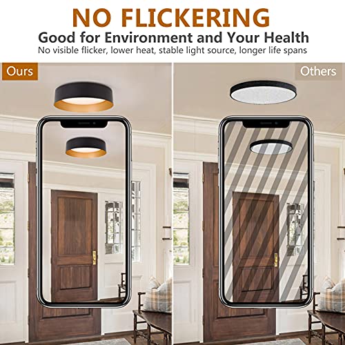 Image of Bargeni Flush Mount Ceiling Light 2-Pack, Matte Black with Gold Interior