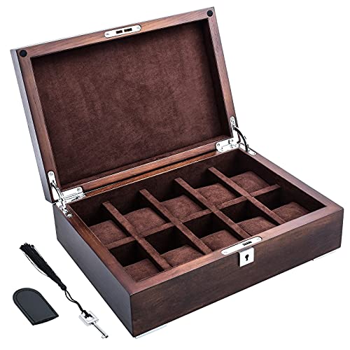 Lcpcx Watch Boxes,Wooden Watch Box For Men，Watch Display Case，All Solid Wood 10 Slots, Key Model, Original Wood Color #TOP22