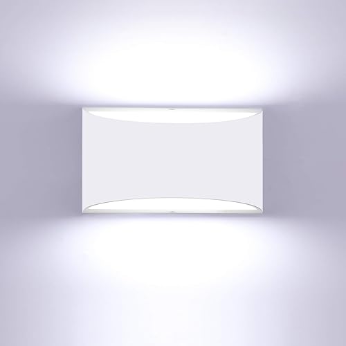 Lightess Dimmable LED Wall Sconces 12W Modern Indoor Wall Sconce Lighting Fixture White Aluminum Up Down Wall Lamps for Bedroom Living Room Hallway, Cool White