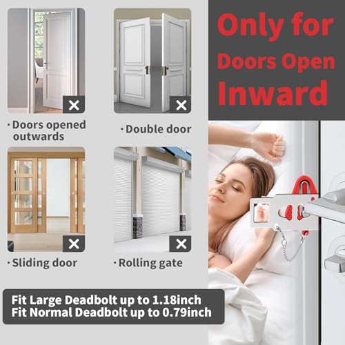 Portable Door Lock & Door Stop Alarm Set, Dual Protection Home Security Door Kit, Travel Hotel Lock Devices Pocket Self Defensey Tools for Traveling Hotel Home Apartment,Red - Image 5