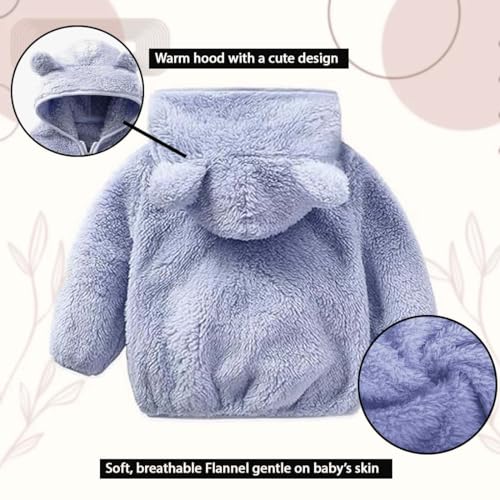 Image of Baby Teddy Bear Ear Soft Flannel Long Sleeve Hoodie & Leggings Unisex All Season Clothing Set For Baby Boys And Baby Girls