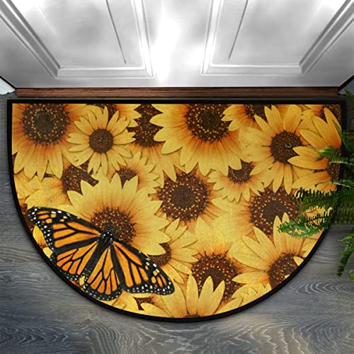 Bathroom Rugs Multiple Sunflower Butterfly Half Round Doormat Indoor Anti-Skid Semi Circle Doormat Entrance Area Rugs Half Circle Floor Rugs For Indoor Bathroom Bedroom Home Decor 16X24 In #TOP9