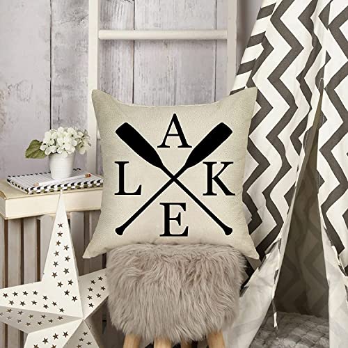 Softxpp Lake With Paddle Home Decorative Throw Pillow Cover, Rustic Farmhouse Spring Summer Cushion Case, Seasonal Home Square Pillowcase Decor For Sofa Couch Decoration 18X18 Cotton Linen #TOP6