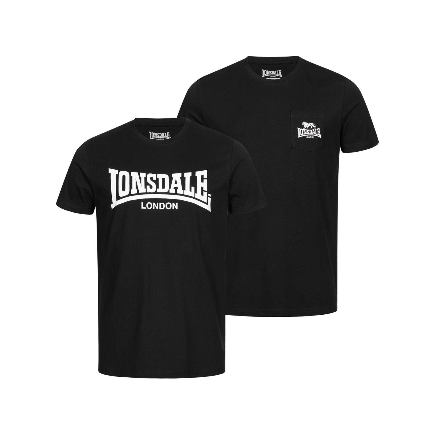 Lonsdale Men's Sussex Double Pack T-Shirt, Mens, T-Shirt, 115085, Black, XXX-Large