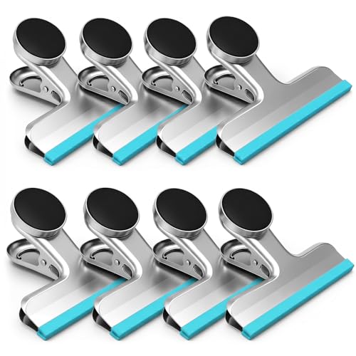 Image of Magnetic Chip Clips, Stainless Steel Chip Bag Clips with Strong Magnet and Silicone Cover, Heavy Duty Food Bag Clip for Kitchen Storage, 8 Pack Blue, 3 Inch