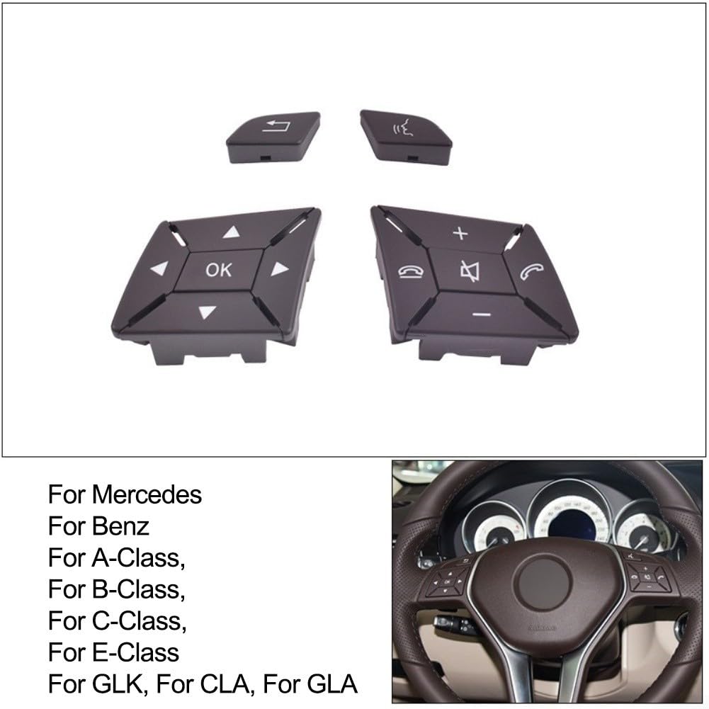 Botón de volante multifunción para vehículos Mercedes-Benz, paquete de 4, Clase C W204 y Clase E W207, integración de control de audio y crucero, construcción PC/ABS, diseñado para uso diario de
