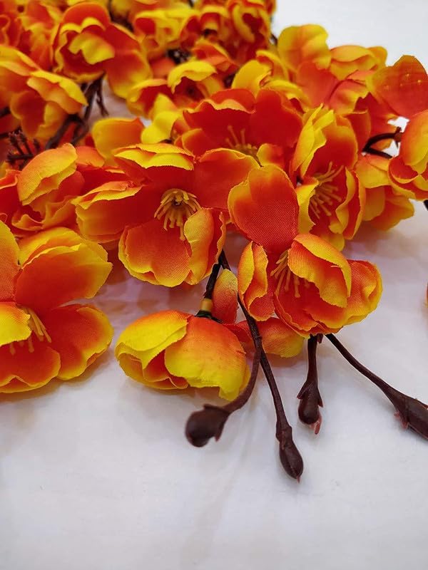 Image of Coolkart Orchid Cherry Peach Blossom Flower Bunch, Orange | For Vase, Home Decor, Office Decor, Without Vase
