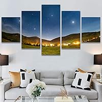 SIGNWIN 5 Panel Canvas Wall Art Modern Art Astronomy & Space Dramatic Moon Multicolor Photography Rustic for Home Decorations Ready to Hang - 60