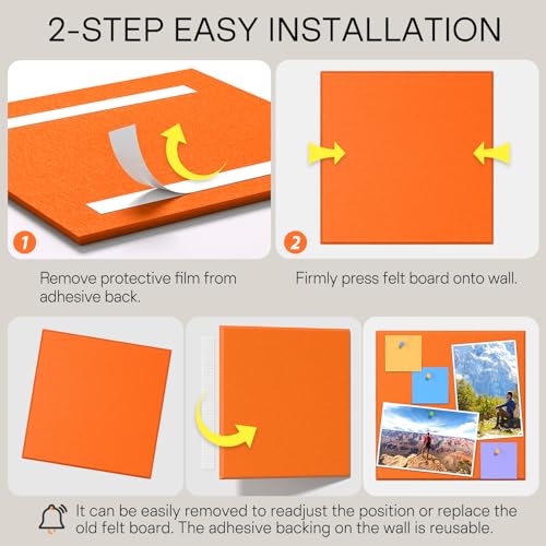 Image of MaxGear Felt Bulletin Board 48 inch x 36 inch, Orange Felt Wall Tiles Wall Decor