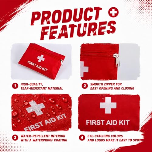 Image of First Aid Bags Empty,Mini First Aid Pouch Empty,Mini First Aid Kit Bulk,Zipper Pouches for Emergency,Travel and Outdoor (Red 30 Pack, 4.3 * 6.3 inch)