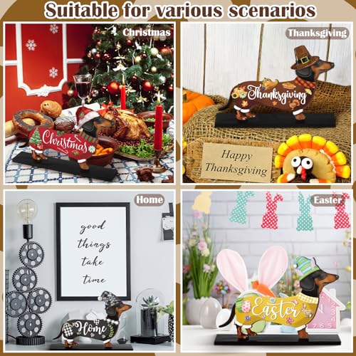 42 Pcs Interchangeable Summer Dachshund Holiday Wiener Dog Decor Seasonal Welcome Sign Tier Tray Decoration Ornament Farmhouse Wood Home Office Desk Accessories for Women Pet Lover Gift - Image 6