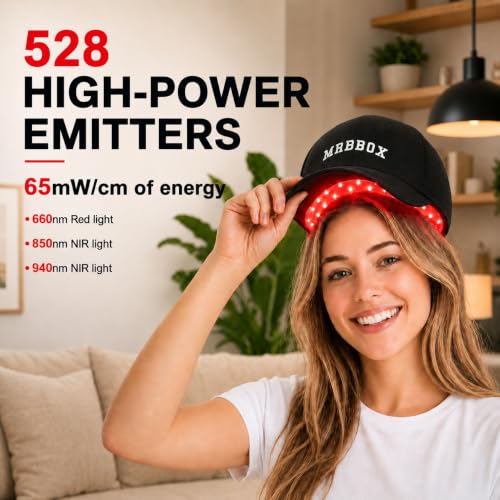 Image of Red Light Therapy for Hair Growth,528 Total Light Emitters,Full-Scalp Coverage,Laser Hair Growth Cap for Men & Women,Black