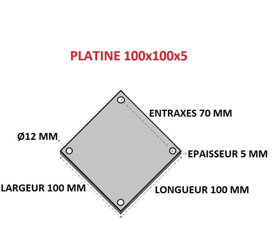lot de 2 platines acier percées 100x100 ep 5 mm
