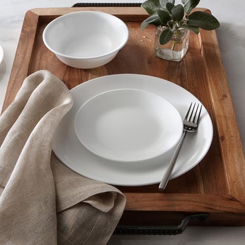 Corelle Vitrelle 18-Piece Service for 6 Dinnerware Set Triple Layer Glass and Chip Resistant, Lightweight Round Plates and Bowls Set, Winter Frost White - Image 4