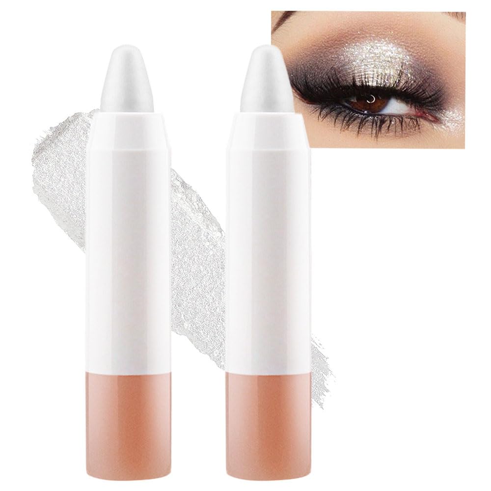 BINGBRUSH 2 Pcs Pearl White Cream Eyeshadow Stick, Shimmer