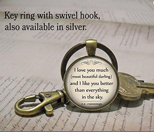 I Love you Much (most beautiful darling) E.E. Cummings quote keychain, Valentine's gift, Valentine's keychain, quote jewelry key chain