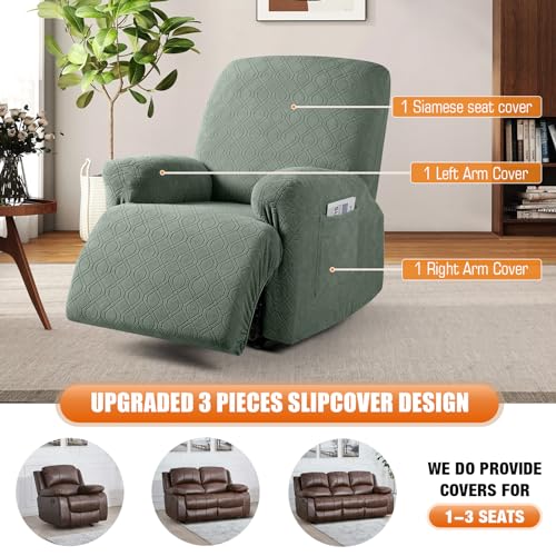 Image of VANSOFY Recliner Chair Cover, 3-Pieces Stretch Recliner Covers for Recliner Chair Soft Reclining Chair Slipcover Furniture Protector for Dogs Cats(Bean Green)
