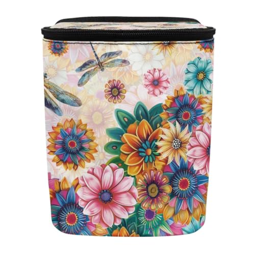 Image of Bohemian Flower Dragonfly Car Garbage Can with Adjustable Straps Car Hanging Trash Can with Lid Multipurpose Portable Trash Bag for Cars SUVs, Trucks