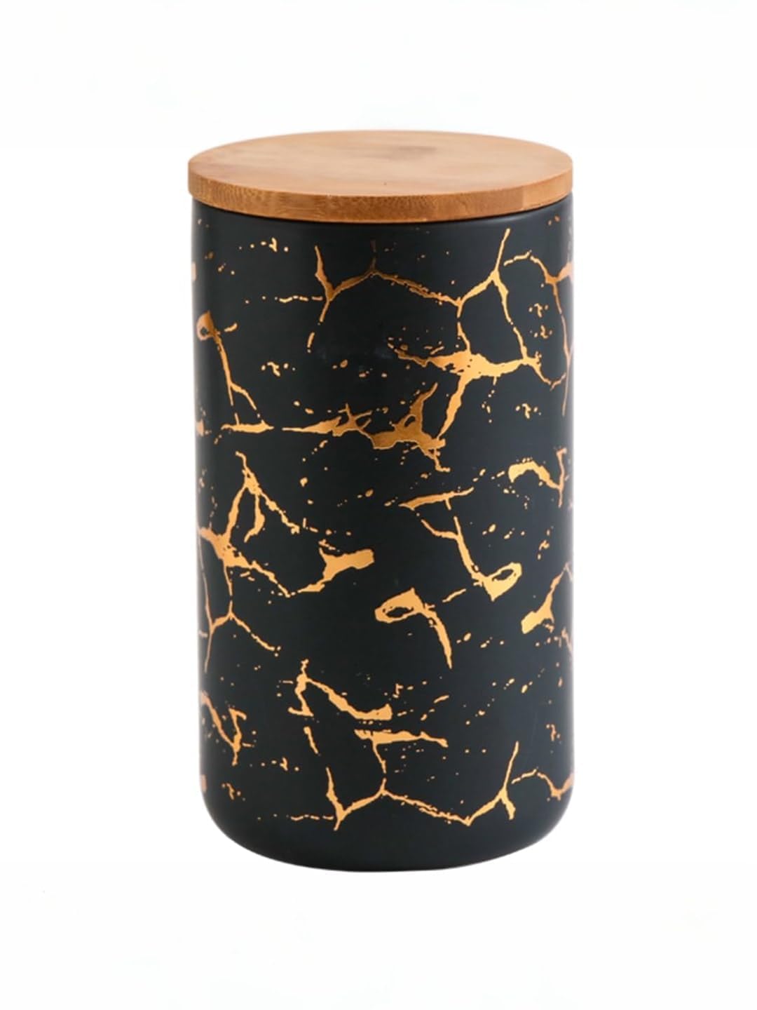 Kuber Industries Ceramic Jar with Bamboo Lid 1000ml | Air Tight Containers for Kitchen Storage | Multipurpose-Tea,Coffee,Snacks,Sugar,Salt,Dry Fruit,Pulses | Black | Pack of 2
