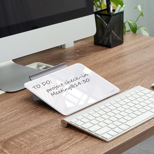 Image of TSJ OFFICE Small Desktop Whiteboard - Glass Dry Erase Board 8 X 6 Inches Tabletop Easel Whiteboard with Stand, Desk Board Buddy for Artist, Teacher and Student