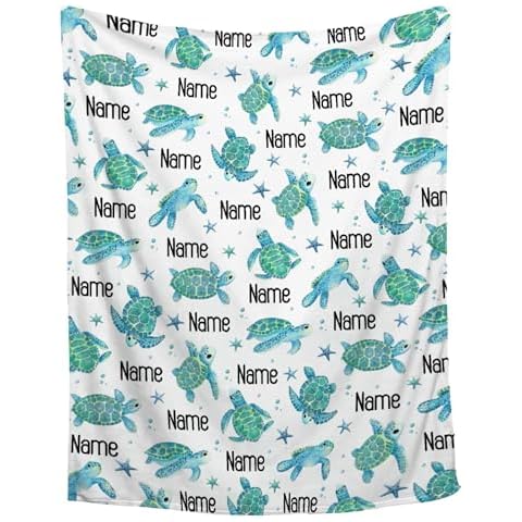 Custom Name Sea Turtle Blanket | Personalized Sea Turtle Blanket | Ultra Soft Turtle Throw Blanket for Travel Camping | Personalized Gifts for Birthday Christmas |50"x60"-Teens/Travel Size Cover