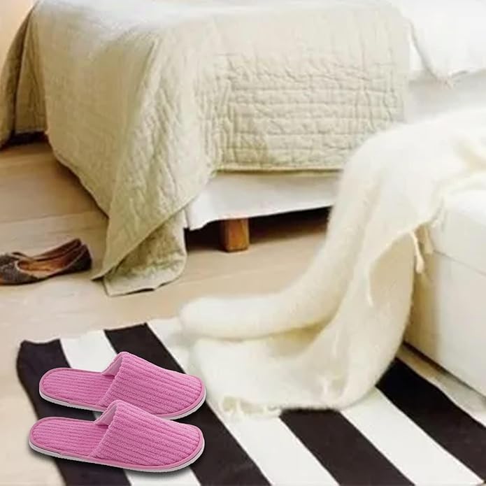 12 Paar Hotelslipper Bunt Hausschuhe Set für Gäste, Einweg Universalgröße Waschbar Antirutsch Korallenvlies Hotel Badeslipper Für Party Gast Pantoffel (6 Farben)