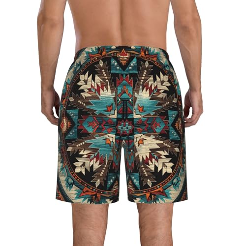 Round Native American Tribal Geometric Southwestern Men's Quick Dry Swim Trunks Surfing Beach Mesh Board Shorts3