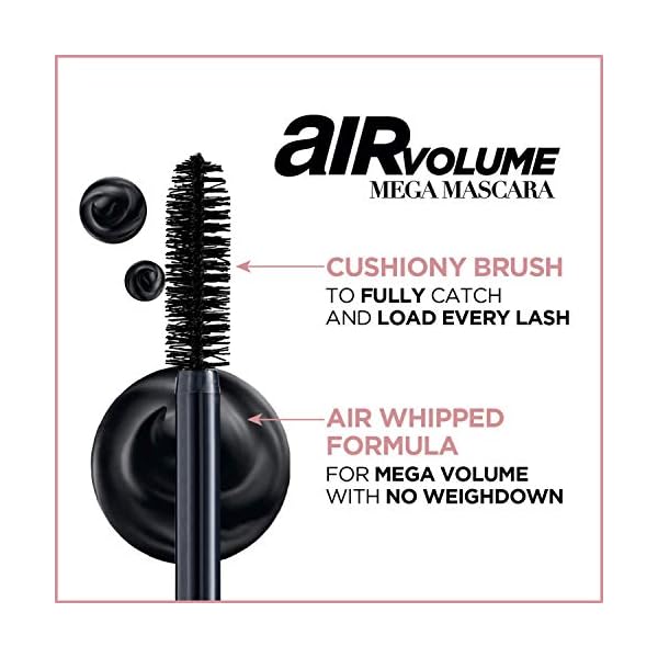 LOreal-Paris-Lightweight-Mega-Volume-Washable-Mascara-Black-Washable-Black-03-Fl-Oz L'Oreal Paris Makeup Air Volume Mega Mascara, Lightweight & Long-lasting Volumizing Mascara for Voluminous Eyelashes, Washable Black, 0.3 Fl Oz