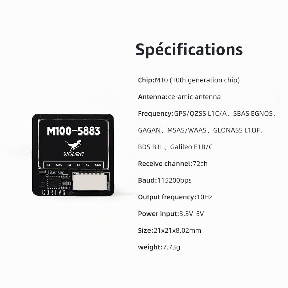 HGLRC Module Compas GPS hglrc M100-5883, Puce de Mise à Niveau de 10e génération Compatible avec Les Drones à voilure Fixe FPV