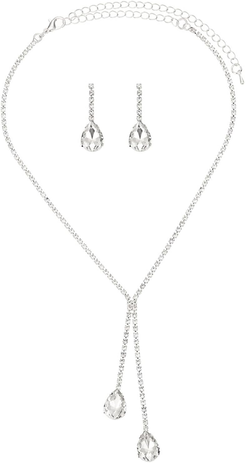 Wedding Bride Crystal Jewelry Set Silver Plated Bridal Elegant Teardrop Waterdrop Sparkly Rhinestone Cubic Zirconia Tassel Choker Necklace Earrings Set for Women Prom Party Fashion Jewelry Gifts