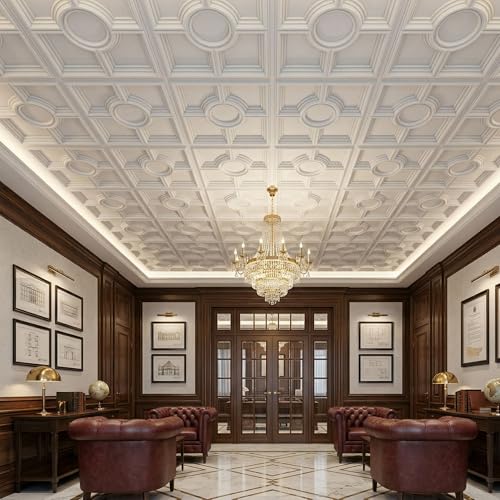 Image of Kayra Decor PVC Ceiling Panel 60x60 cm|Regal Medallion Design|White|25 Tiles Cover 100 Sq Ft| Modern False Ceiling|Royal & Elegant Finish