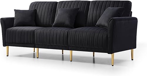 Miniatura 6 de kevinplus Sofá seccional de terciopelo verde de 78.7 pulgadas para sala de estar, moderno sofá tapizado de lujo, sofá capitonado de 3 plazas para