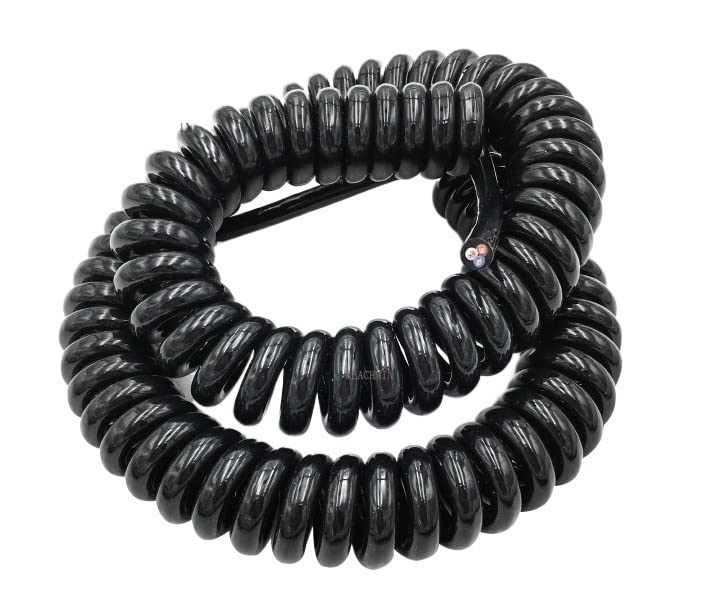 Cable, cable, 1 cable en espiral de 2,5 m, 5 m, 7,5 m, cable telescópico de resorte de 2 núcleos, 24 AWG, 20 AWG, 17 AWG, 14 AWG, cable de alimentación negro, cable expandible (tamaño: longitud de lín