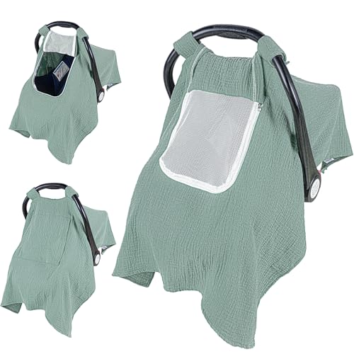 Image of Primlect Car Seat Cover Baby, 100% Muslin Baby Car Seat Cover, 3 in 1 Carseat Cover, Carseat Cover for Baby Easy to Get in & Out
