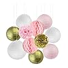Sunbeauty 11-delige set, goud/roze/wit zijdepapier, honeycomb, honingraatbal, pompons, feesten, verjaardagen, bruiloft…