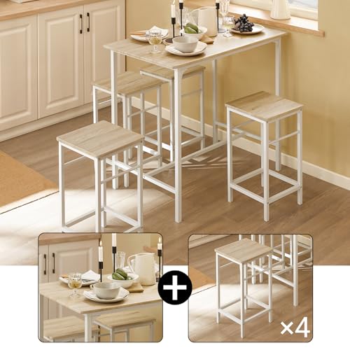 SoBuy Juego de Mesa Alta para Comedor, Conjunto Bar con 4 Taburetes, Mesa de Cocina Moderna Ideal para Espacios Reducidos, OGT11-WN - imagen 2