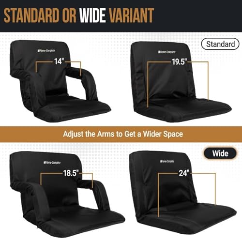 2-Pack of Premium Reclining Bleacher Chairs with Back and Cushion, Armrests, 6 Adjustable Positions and Carry Straps - Portable Stadium Seats with Back Support by Home-Complete (Black) image 10