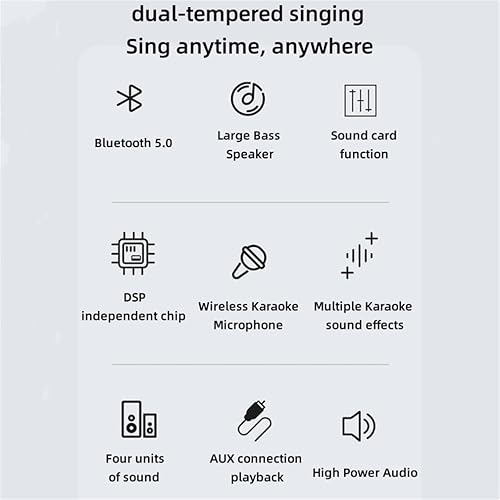 Miniatura 2 de DAUTAI Altavoz portátil de karaoke, micrófono de karaoke para máquina de cantar, cuatro unidades de sonido con doble tarjeta de sonido inalámbrica
