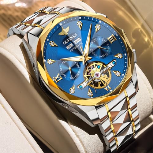 Image of OUPINKE Watch for Men Skeleton Self Winding Mechanical Automatic Luxury Dress Black Wrist Watch Waterproof Luminous Tungsten Sapphire Crystal