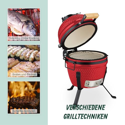 Kamado-Grill Relaxdays, 32 cm, Keramikgrill mit Thermometer