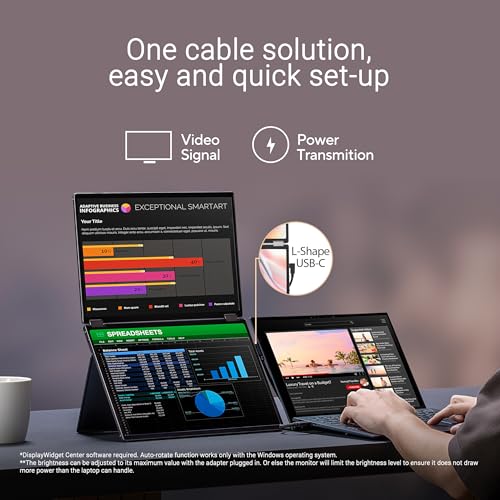 Image of ASUS ZenScreen Duo OLED 360 Foldable Portable Monitor (MQ149CD) - Dual 14-inch, 16:10, 1920x1200, DisplayHDR400 True Black, 100% DCI-P3, Delta<2, Dual USB-C, Mini-HDMI, Kickstand, 3 yr Warranty