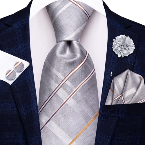 Image of Hi-Tie Men's Tie Lapel Pin Set Pocket Square Cufflinks Formal Woven Silk Tie Sets Wedding Party