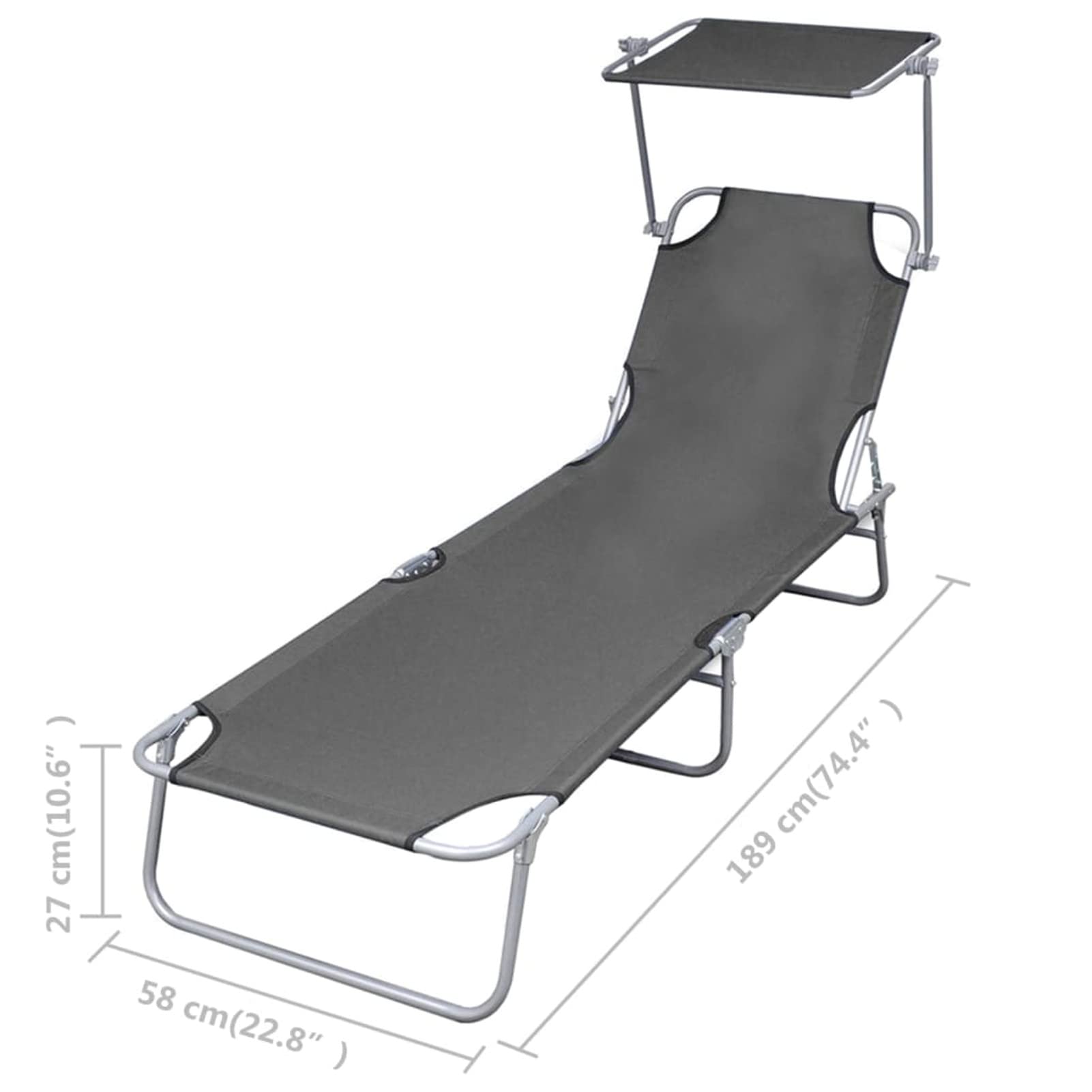 Homgoday Chaise Longue Pliable avec Dossier réglable Gris, Bain de Soleil de Jardin Dossier Réglable, Lit de Camping Transat de Relax pour Plage, Extérieur, Balcon, Terrasse