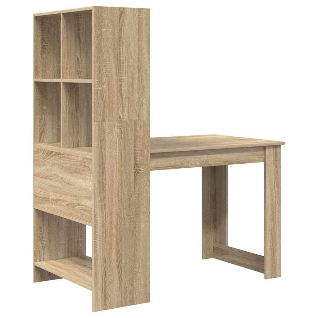 Schreibtisch Sonoma-Eiche 122 x 67 x 145 cm Holzwerkstoff mit Stauraum und Regalen für Büroorganisation und kreatives Arbeiten