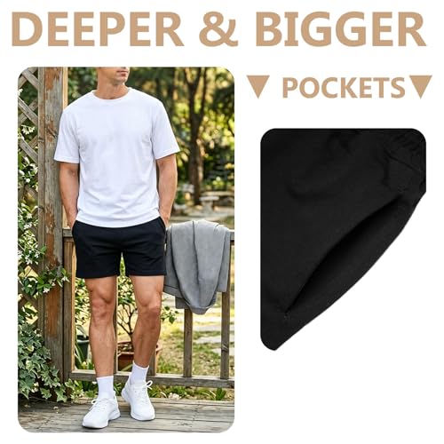 Jeixopu Mens Athletic Gym Shorts 5" Cotton Jogger Workout Casual Lounge Sweat Shorts with Pockets (Black-L) - image 5