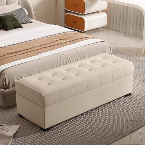 Banc ottoman en cuir capitonné de prestige avec boutons et pieds pour salon élégant